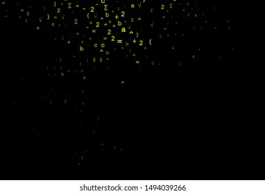 Dark Green vector texture with mathematic symbols. Abstract illustration with colored algebra signs. Pattern for ads, poster, banner of books.