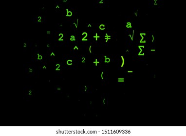 Dark Green vector texture with mathematic symbols. Blurred design in simple style with collection of numerals. Template for cell phone backgrounds.