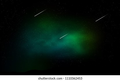 Dark Green vector texture with milky way stars. Shining illustration with sky stars on abstract template. Pattern for futuristic ad, booklets.