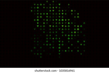 Dark Green vector texture with playing cards. Colored illustration with hearts, spades, clubs, diamonds. Smart design for your business advert of casinos.