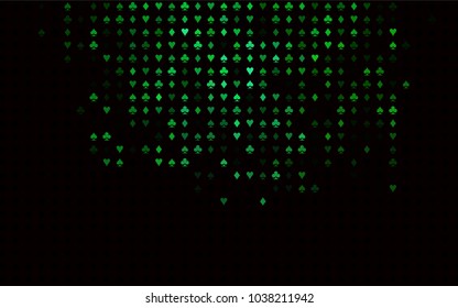 Dark Green vector texture with playing cards. Colored illustration with hearts, spades, clubs, diamonds. Smart design for your business advert of casinos.