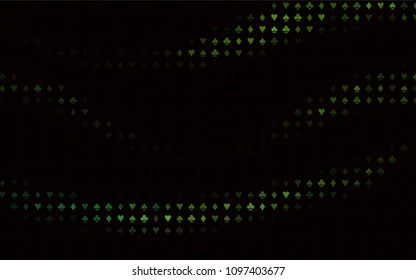 Dark Green vector texture with playing cards. Colored illustration with hearts, spades, clubs, diamonds. Template for business cards of casinos.