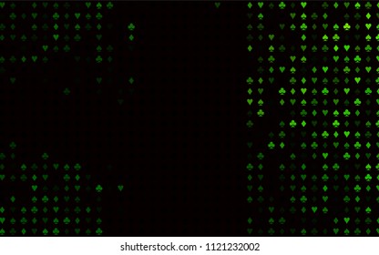 Dark Green vector texture with playing cards. Glitter abstract sketch with isolated symbols of playing cards. Pattern for leaflets of poker games, events.