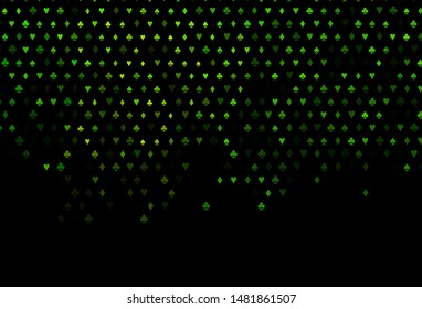 Dark Green vector texture with playing cards. Blurred decorative design of hearts, spades, clubs, diamonds. Smart design for your business advert of casinos.