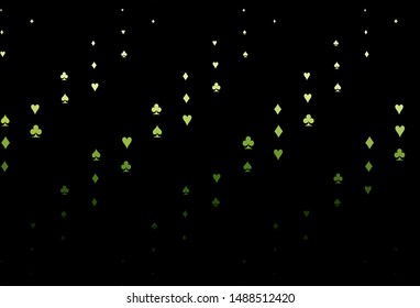 Dark Green vector texture with playing cards. Glitter abstract sketch with isolated symbols of playing cards. Design for ad, poster, banner of gambling websites.