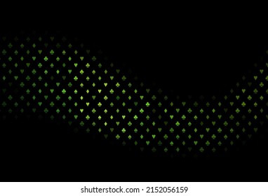 Dark green vector texture with playing cards. Blurred decorative design of hearts, spades, clubs, diamonds. Pattern for booklets, leaflets of gambling houses.