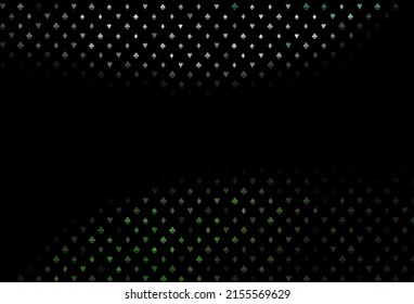 Dark green vector texture with playing cards. Colored illustration with hearts, spades, clubs, diamonds. Pattern for booklets, leaflets of gambling houses.