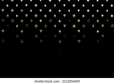 Dark green vector texture with playing cards. Blurred decorative design of hearts, spades, clubs, diamonds. Pattern for leaflets of poker games, events.