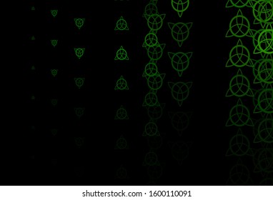 Dark Green vector texture with religion symbols. Illustration with magical signs of spiritual power. Background for esoteric, mystic designs.