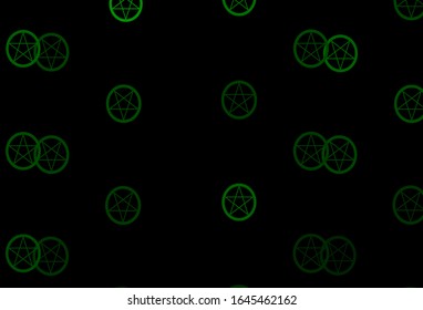 Dark Green vector texture with religion symbols. Colorful mystic symbols with a gradient in ancient style. Best design halloween events.