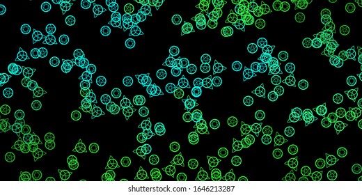 Dark Green vector texture with religion symbols. Illustration with magical signs of spiritual power. Simple design for occult depiction.