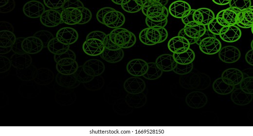 Textura vectorial verde oscuro con símbolos religiosos. Ilustración abstracta con formas de degradado gótico. Base simple para su diseño oculto.