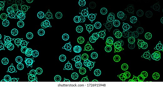 Dark Green vector texture with religion symbols. Abstract illustration with gothic gradient shapes. Simple design for occult depiction.