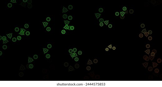 Dark Green vector texture with religion symbols. Retro design in abstract style with witchcraft forms. Design for magic, spiritual events.