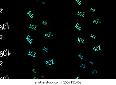 Dark Green vector texture with selling prices 30, 50, 90 %. Gradient illustration with discount signs on white backdrop. Backdrop for mega promotions, discounts.