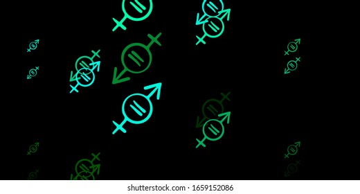 Dark Green vector texture with women's rights symbols. Colorful feminism symbols with a gradient in modern style. Simple design for your web site.