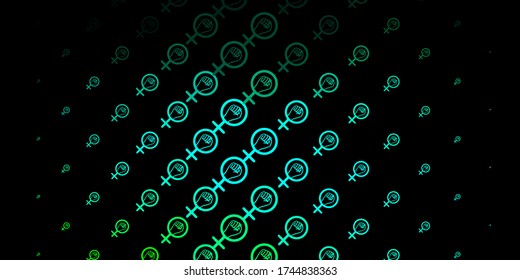 Dark Green vector texture with women's rights symbols. Colorful feminism symbols with a gradient in modern style. Design for International Women’s Day.