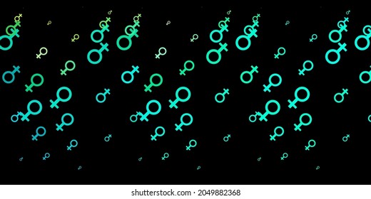 Dark Green vector texture with women's rights symbols. Colorful feminism symbols with a gradient in modern style. Design for International Women’s Day.