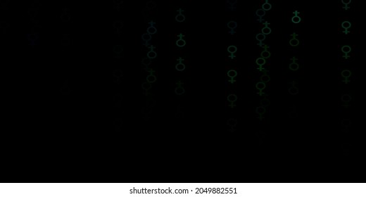 Dark Green vector texture with women's rights symbols. Illustration with signs of women's strength and power. Best design to show the power of women.