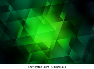 Plantilla de mosaico del triángulo del vector verde oscuro. Ilustración geométrica en estilo Origami con gradiente.  Patrón triangular para tu diseño.