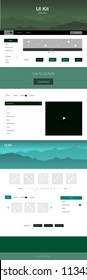 Dark Green vector ui kit with landscape. Colorful Style guide with mountains on abstract background. Simple colorful design for tourist websites.