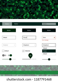 Dark Green vector ui kit with dots. Colorful ui/ux kit with header consisted of spheres. Simple colorful design for websites.