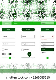 Dark Green vector ui kit with dots. Web ui kit with abstract gradient circles in its header. Beautiful layout for websites, landing pages.