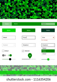 Dark Green vector ui ux kit with circles. Web ui kit with abstract gradient circles in its header. Modern template for your landing page.