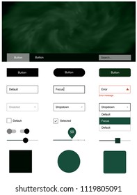 Dark Green vector ui ux kit with space stars. Modern Style guide with colorful gradient sky in its header. This template you can use for landing pages.