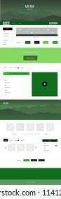 Dark Green vector ui ux kit with hills and rocks. Beautiful ui ux kit with colorful mountains in its header. This sample is for your tourist website.