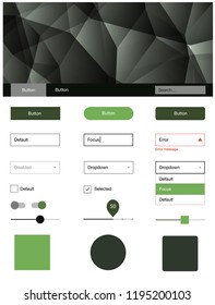Dark Green vector ui ux kit in triangular style. Colorful Style guide with triangles on abstract background. Modern template for your landing page.