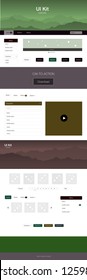 Dark Green vector ui ux kit with hills and rocks. Modern Style guide with colorful gradient mountains in its header. Modern template for your landing page.