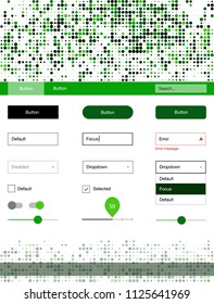 Dark Green vector wireframe kit with dots. Web ui kit with abstract gradient circles in its header. Beautiful layout for websites, landing pages.