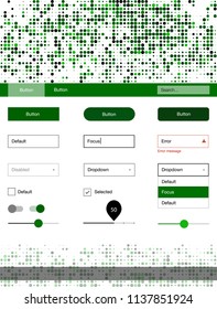 Dark Green vector wireframe kit with dots. Modern Style guide with colorful gradient circles in its header. This sample is for your landing page.