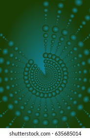 Dark green vertical background with circle shape in optical art style, 3d illusion