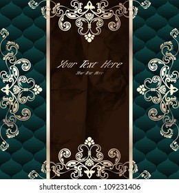 Dark green vintage banner with metallic ornaments (EPS10); jpg version also available