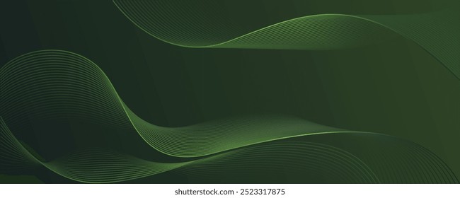 Fondo abstracto del gradiente de las líneas onduladas verdes oscuras, tono verde de las hojas Horizontales de la escena del estilo de la naturaleza en el jardín, efecto brillante de la onda, concepto moderno del estilo del elemento del Diseño gráfico para el Anuncio, volante, tarjeta.