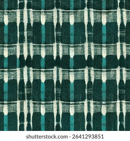Dark green and white plaid with teal accents,  grunge lines ikat pattern, Zebra seamless pattern, Vector illustration background for print the paper.