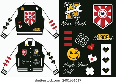 Dark green and white varsity design jacket. Suitable for clothing business, jacket design for printing. With unique design.