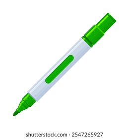 Dark green whiteboard permanent marker pen with cap off. School supplies, stationery, drawing, writing tool concept. Flat vector illustration isolated on a white background with copy space