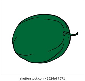 Verde escuro ilustração vetor melancia inteira sem listras. Ideal para arte de menu, etiquetas de embalagem, banners de verão, gráficos de mídia social.