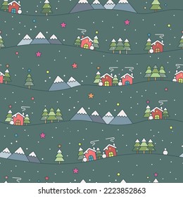 Dark Green Winter Landscape Seamless Repeat Pattern Background