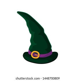 Dark green wizard hat. Vector illustration on white background.