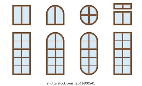 Dark Green Wooden Window Vector Set