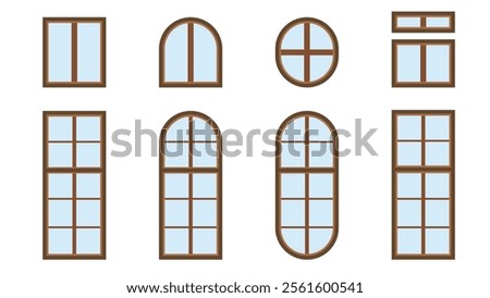 Dark Green Wooden Window Vector Set