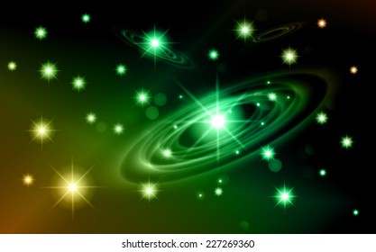 Dark green yellow Defocused Light, Flickering Lights, Vector abstract festive background with bokeh defocused lights. universe, galaxies, stars. 