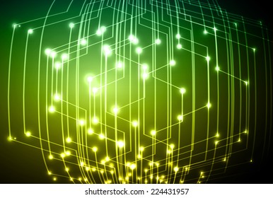 Dark green yellow Light Abstract Technology background for computer graphic website and internet, circuit board. Sound waves.
