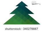 Dark green, yellow low poly style christmas tree vector illustration consisting of triangles. Abstract triangular poly origami or crystal design of New Years celebration. Isolated on white background