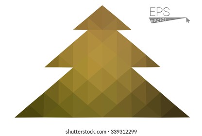 Dark green, yellow low poly style christmas tree vector illustration consisting of triangles. Abstract triangular poly origami or crystal design of New Years celebration. Isolated on white background