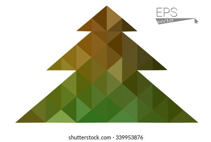 Dark green, yellow low poly style Christmas tree vector illustration consisting of triangles. Abstract triangular poly origami or crystal design of New Years celebration. Isolated on white background